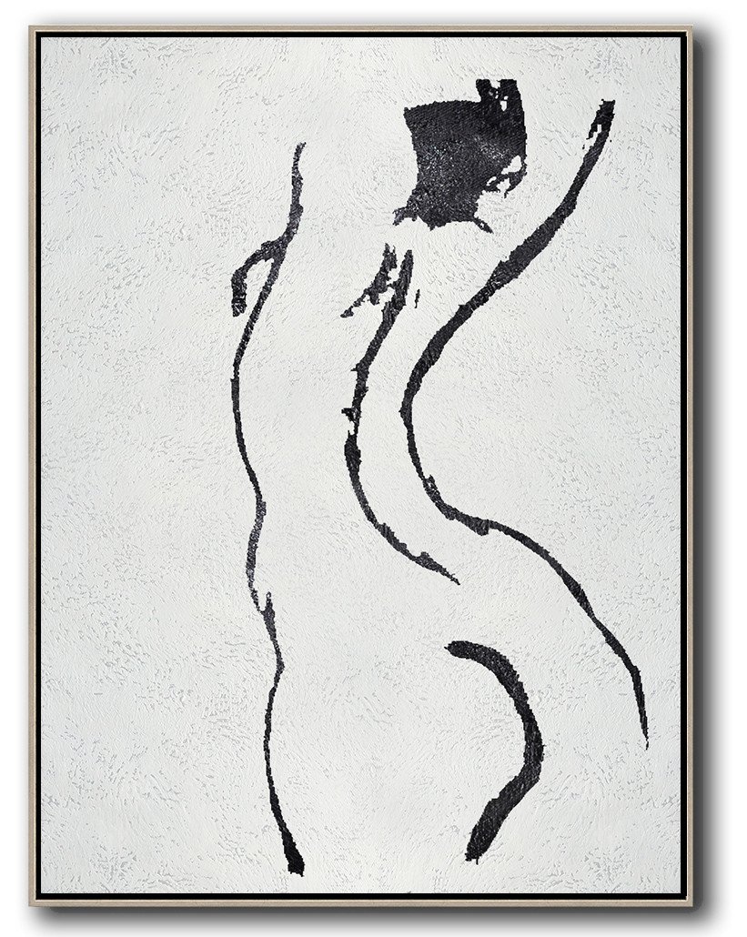 Handmade Large Painting,Black And White Minimal Painting On Canvas - Contemporary Artwork
